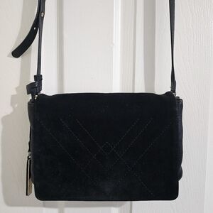 Vince Camuto Black Suede Crossbody Bag with Gold Accent